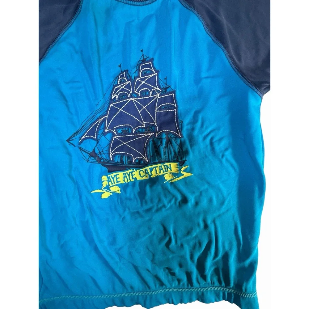 Gymboree Boy's Short Sleeve Rash Guard Swim Shirt Size 5-6 Pirate Ship Summer